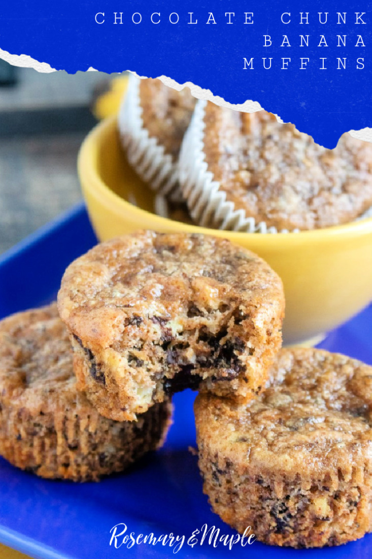 These Chocolate Chunk Banana Muffins are full of massive chunks of dark chocolate.  Sure to be your favourite item at the breakfast table.