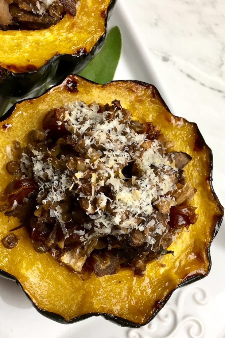 If you are looking for a tasty holiday side dish look no further than this Portobello & Sage Stuffed Acorn Squash.