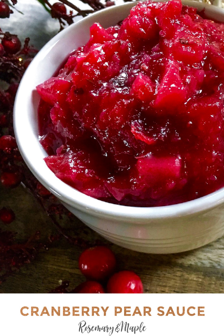 This delicious cranberry pear sauce with rosemary and ginger is sure to be a hit at Christmas dinner or Thanksgiving this holiday season!