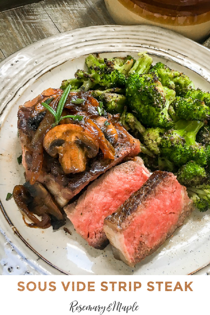 Enjoy a restaurant quality family meal you can easily make at home with this Sous Vide Strip Steak with Carmelized Onions & Mushrooms.