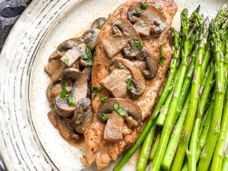 This Instant Pot Chicken Lanzone with Baby Portobello Mushrooms recipe is flavourful and low carb, featuring a delcious, creamy pan sauce.