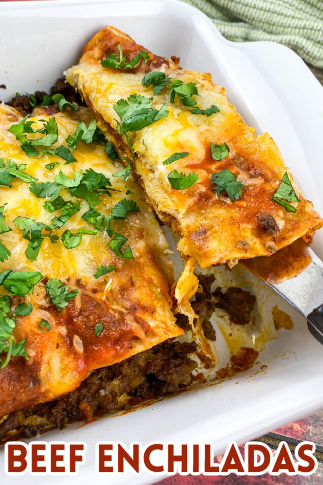 This easy beef enchilada recipe is packed with flavor and is sure to become a favourite weeknight family dinner.