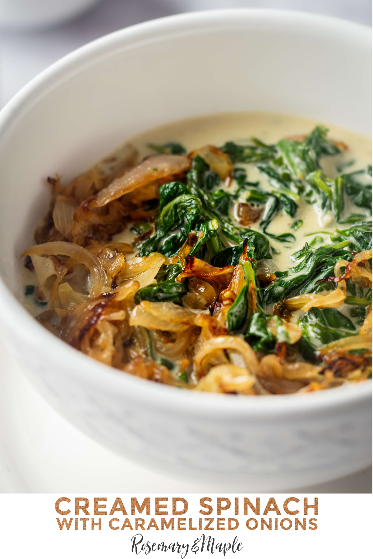 Easy Creamed Spinach with Caramelized Onions is a delicious side dish recipe is that's perfect for holiday dinners or special occasions.