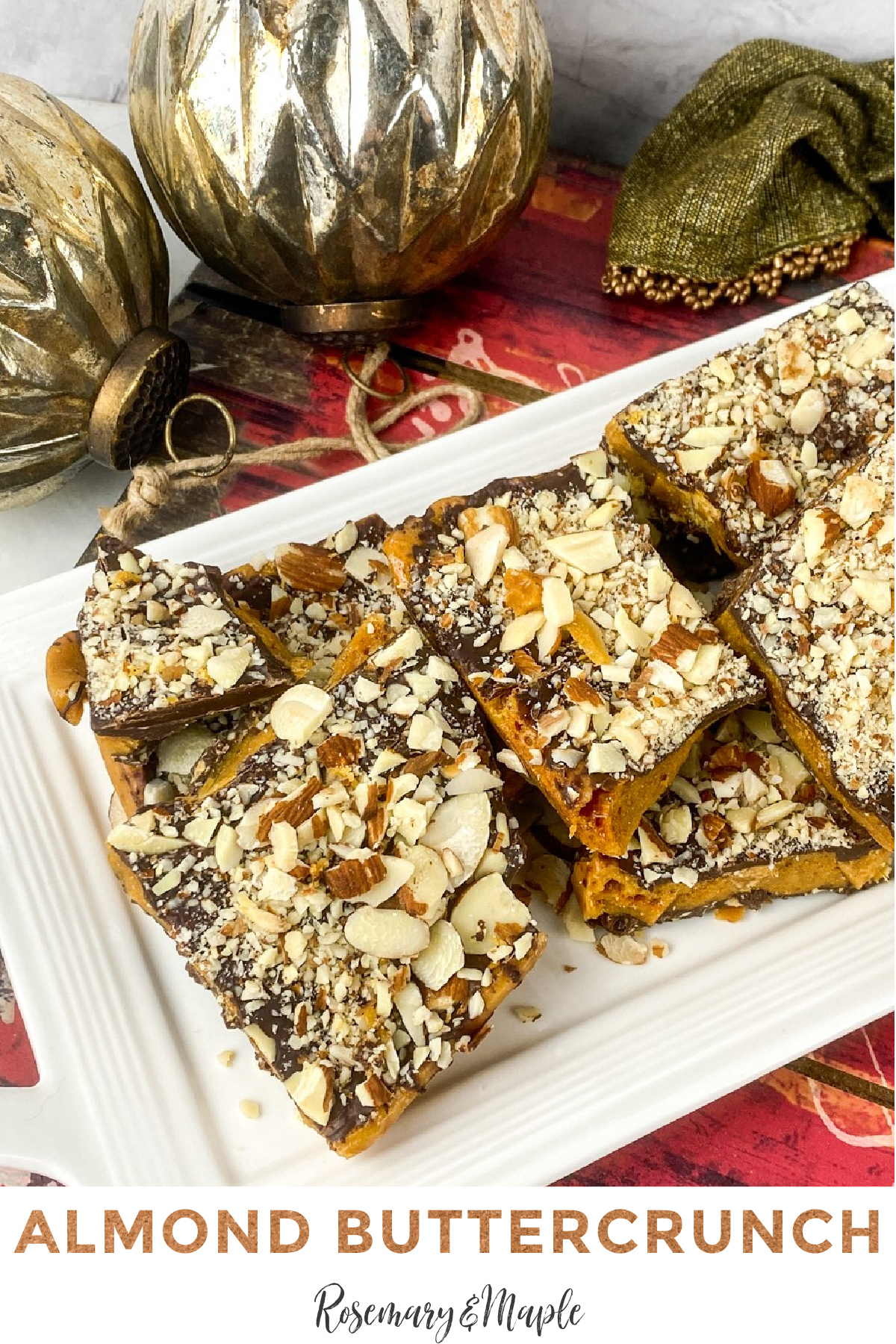 Almond Buttercrunch Candy recipe featuring homemade Honeycomb and loads of chocolate and almonds. It's an addictive holiday treat!