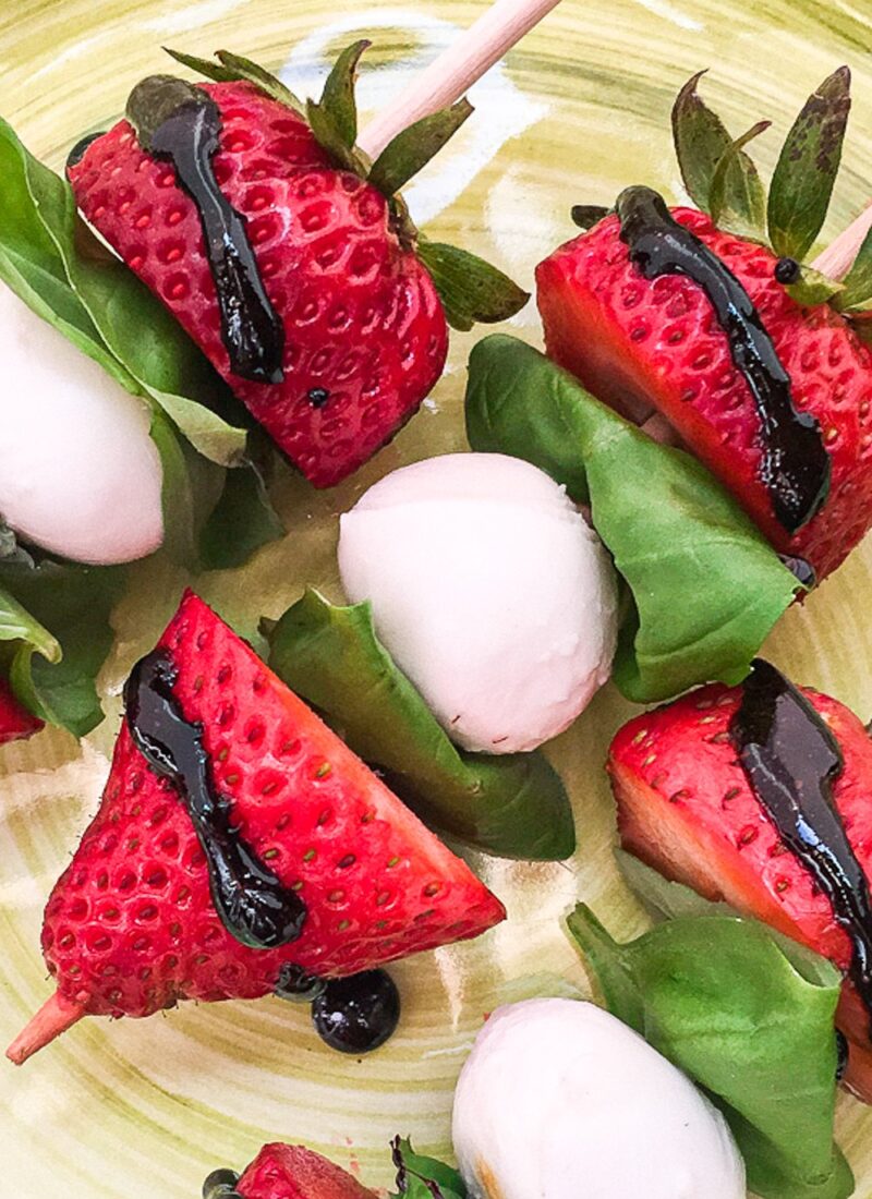 Strawberry Caprese Skewers with Balsamic Glaze
