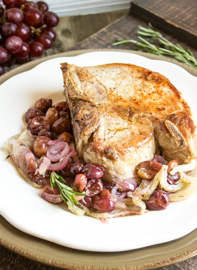 Tuscan Pork Chops with Roasted Grapes and Fennel