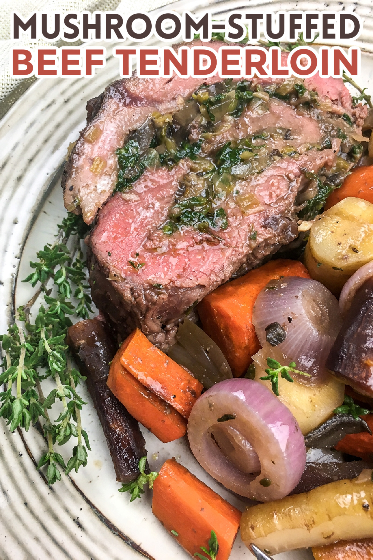 A delicious and easy spinach and mushroom-stuffed beef tenderloin recipe. Perfect for any occasion from weekday meals to Easter dinner!