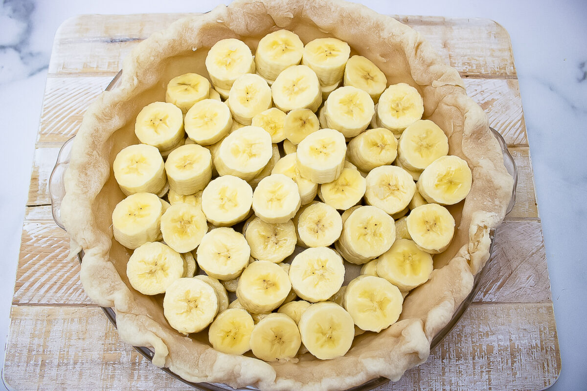 Banana layered inside the pie crust.