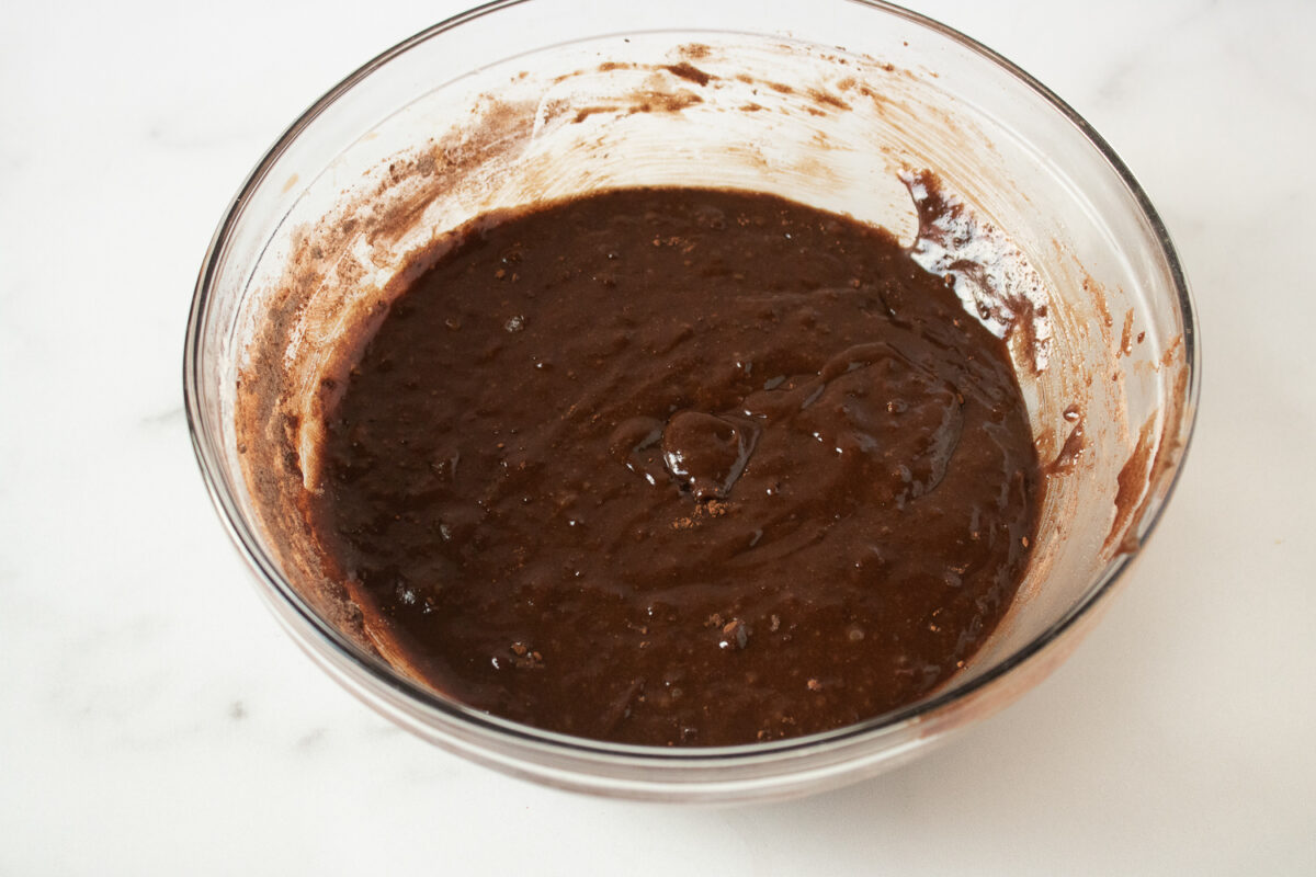 Chocolate batter in a bowl.