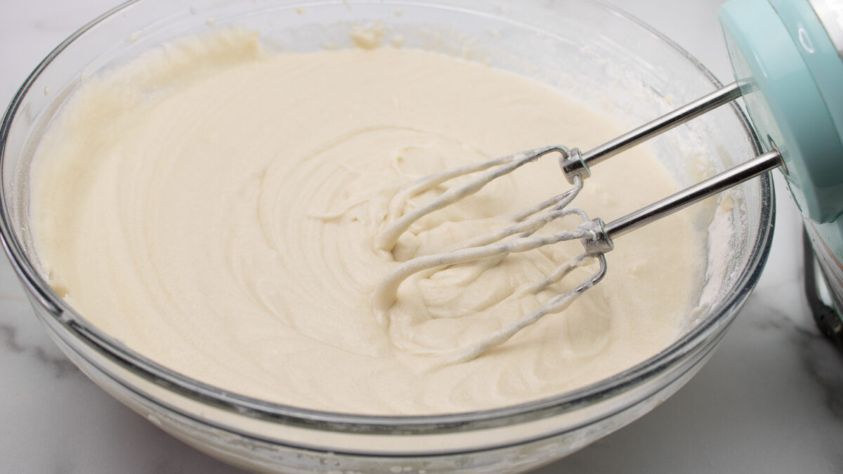 mixing together the batter in a large bowl with a hand mixer.