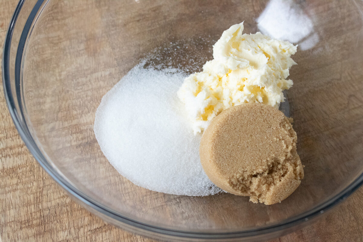 sugars and butter in a large mixing bowl.