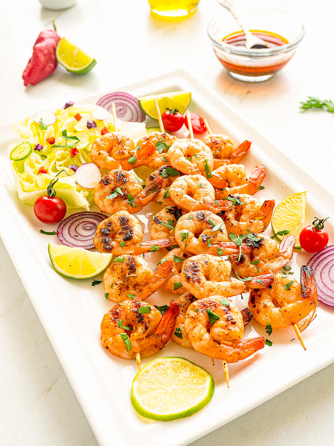 Try this simple recipe for grilled chili lime shrimp, with a spicy and tangy marinade that goes great with tacos, burritos or fajitas!