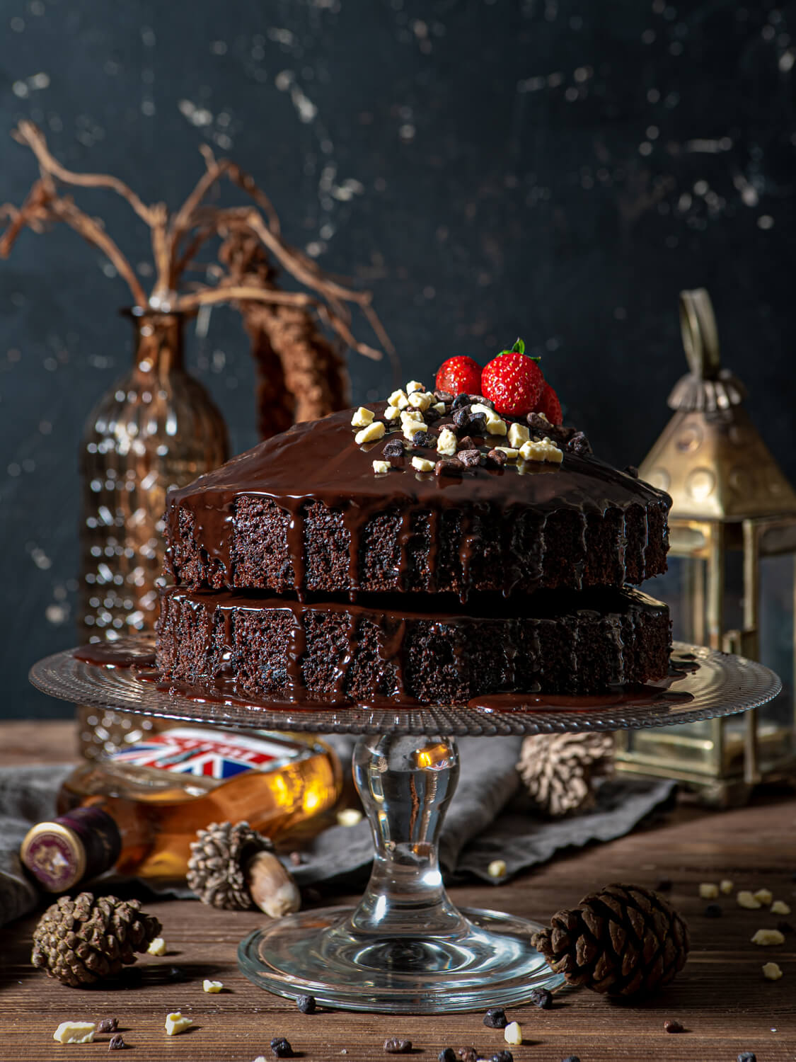 This decadent chocolate whiskey cake is perfect for any celebration! With a rich ganache made from whiskey, this cake is sure to impress.