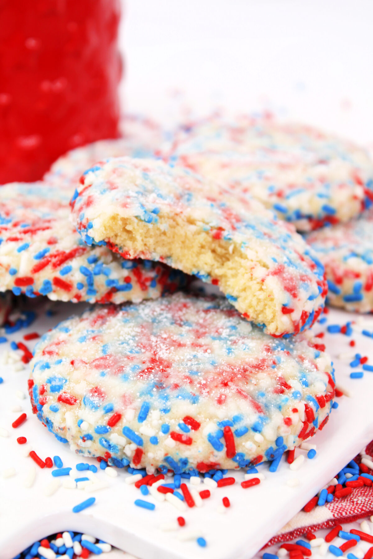 These festive red, white & blue cookies will put you in a patriotic mood. Patriotic funfetti cookies are the perfect way to celebrate!