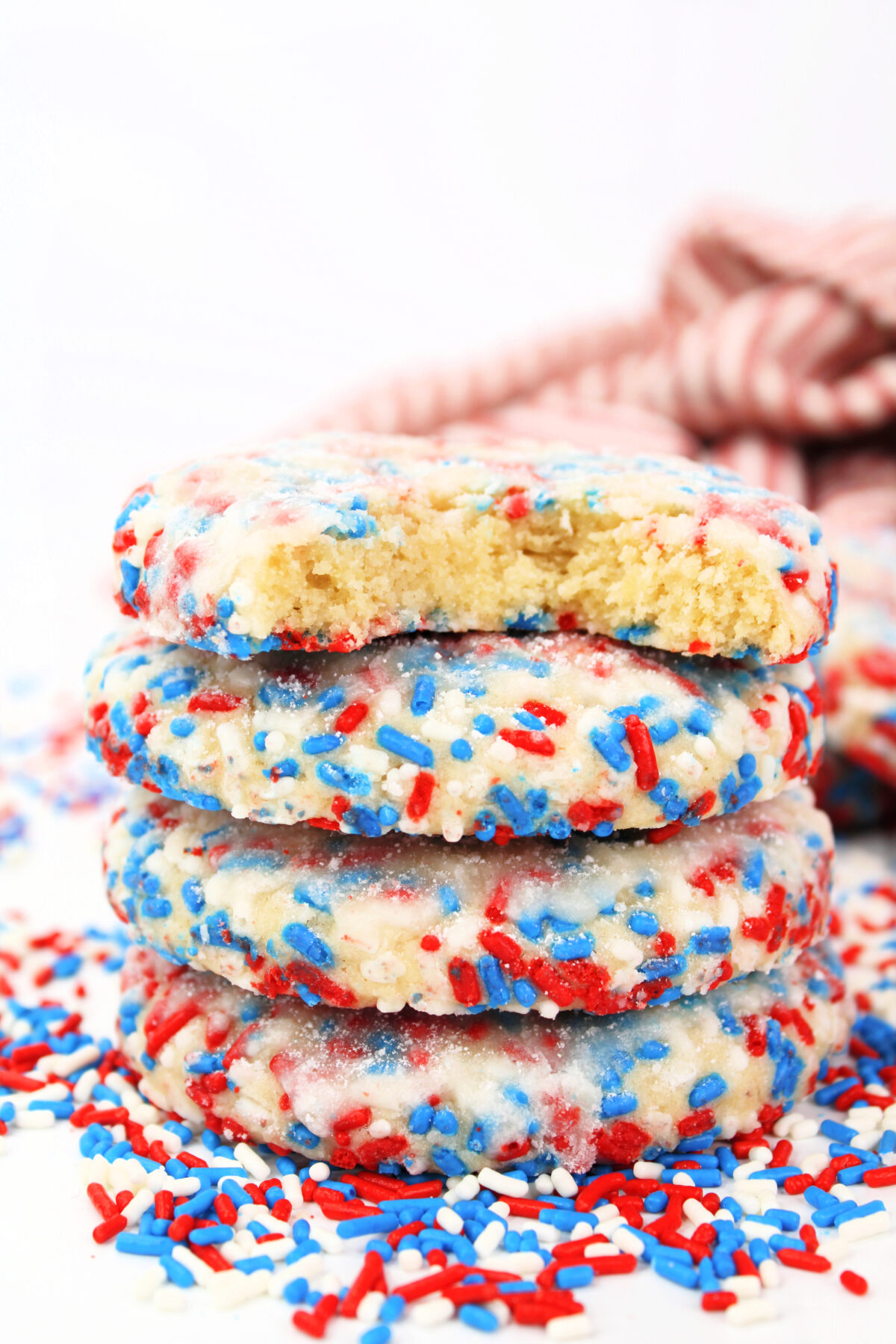 These festive red, white & blue cookies will put you in a patriotic mood. Patriotic funfetti cookies are the perfect way to celebrate!