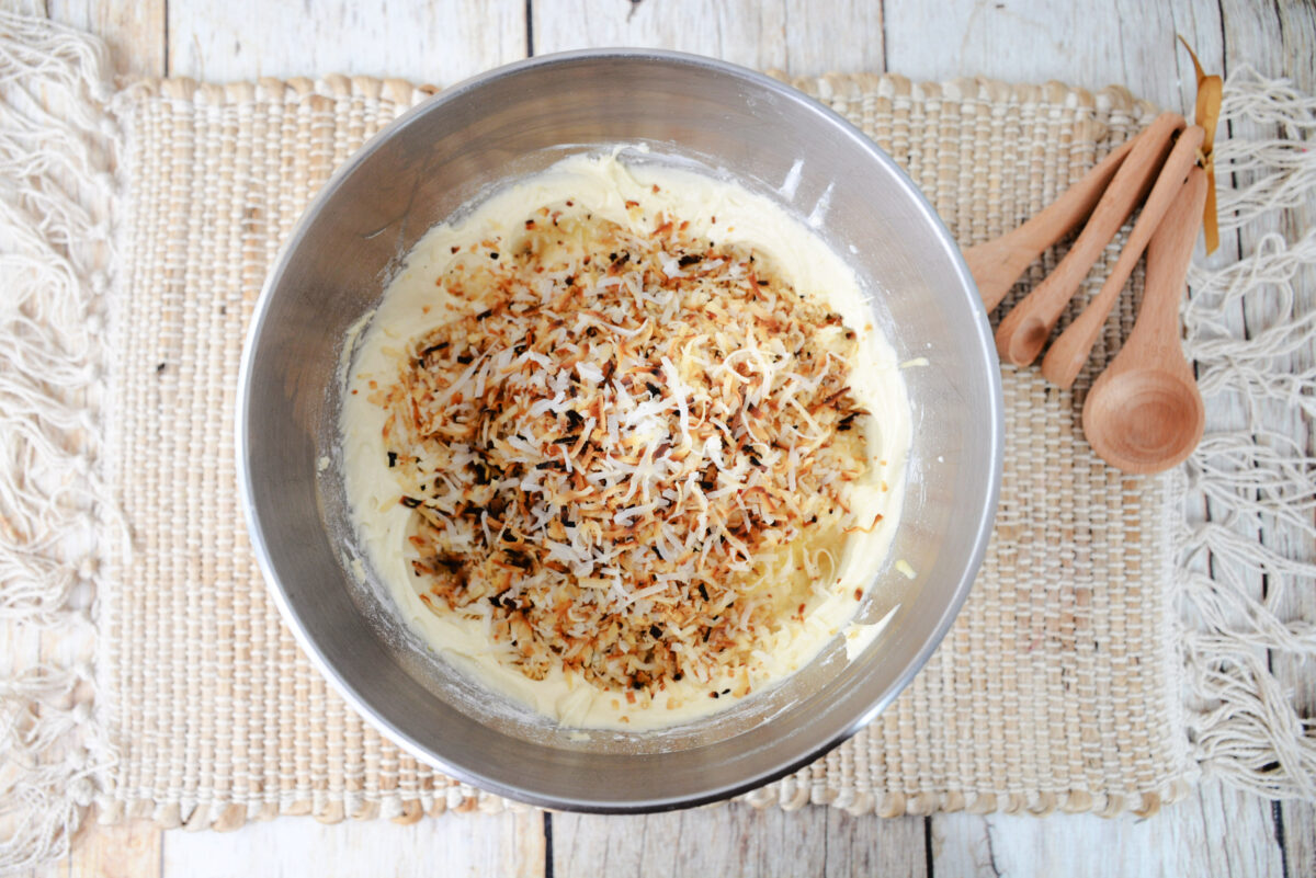 Toasted coconut added to the batter