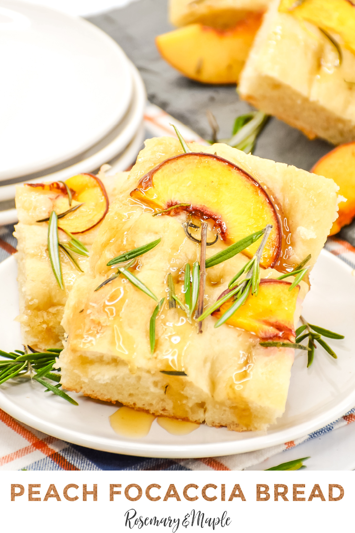 This delicious peach and thyme focaccia bread recipe is perfect for summer! It's easy to make, and a great way to use up those fresh peaches.