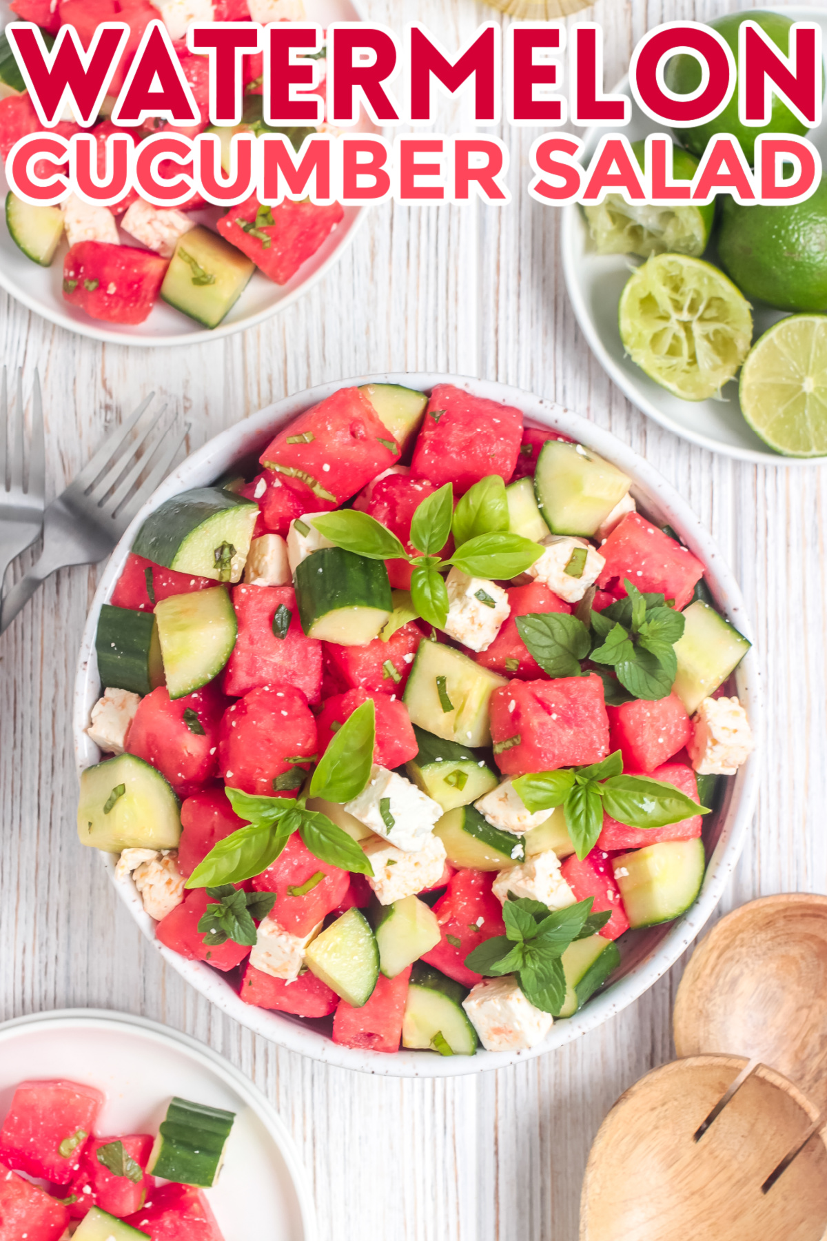 This watermelon cucumber salad with feta is the perfect refreshing side dish for summer potlucks, BBQs, and picnics!