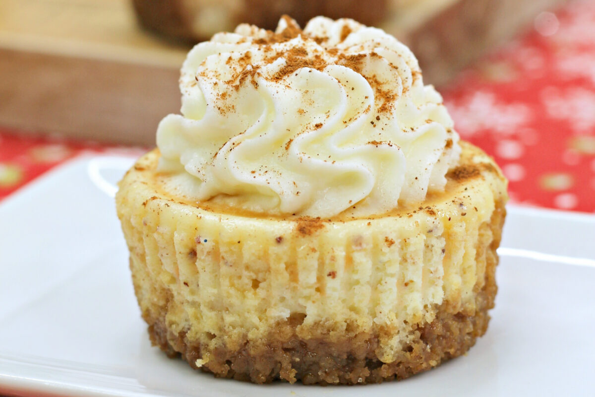 These yummy little eggnog cheesecakes are the perfect Christmas dessert! They're easy to make and only require a few simple ingredients.