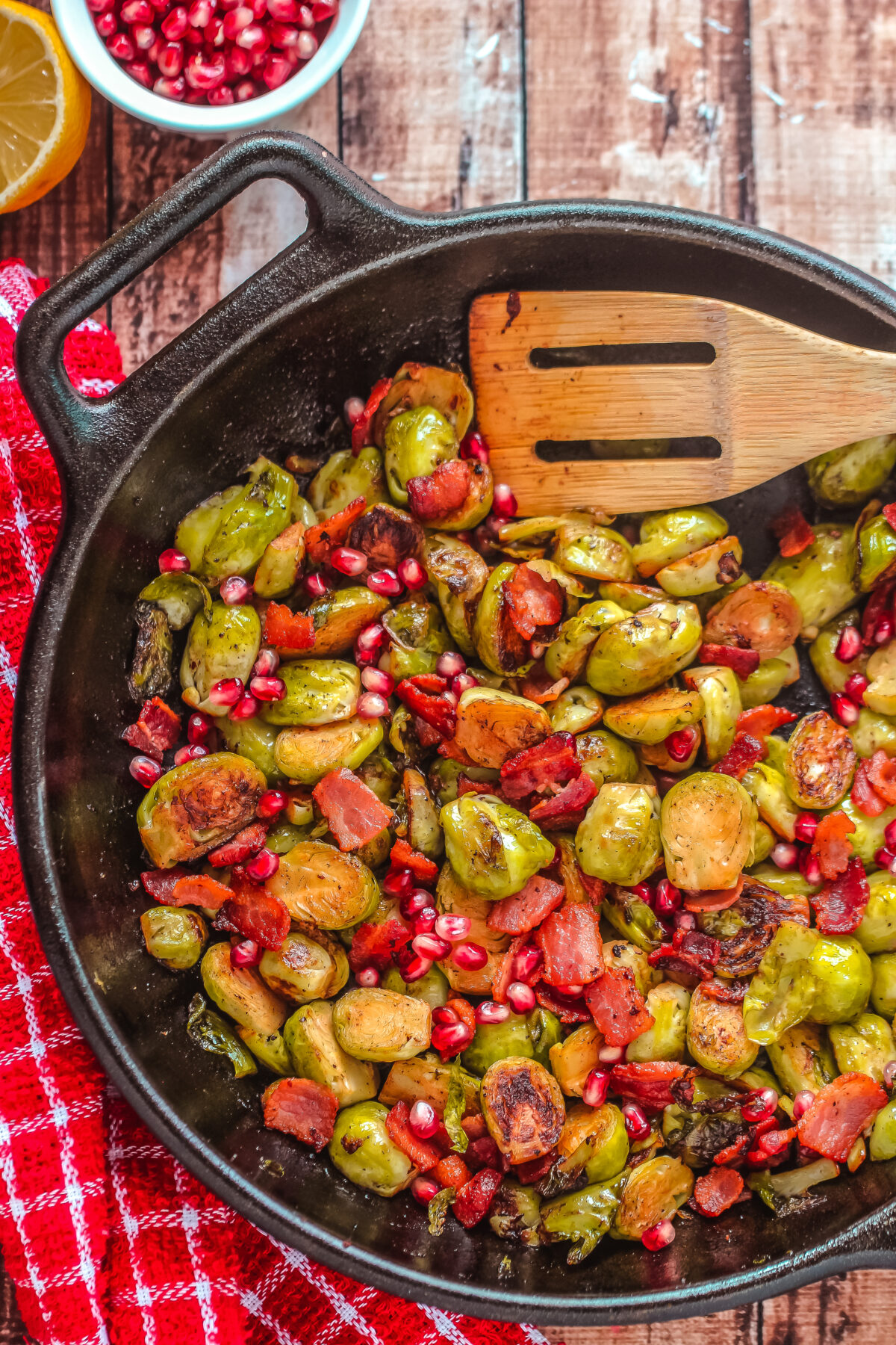 Looking for a festive new side dish? This bacon roasted brussels sprouts recipe is sweet, savory, delicious and perfect for the holidays.