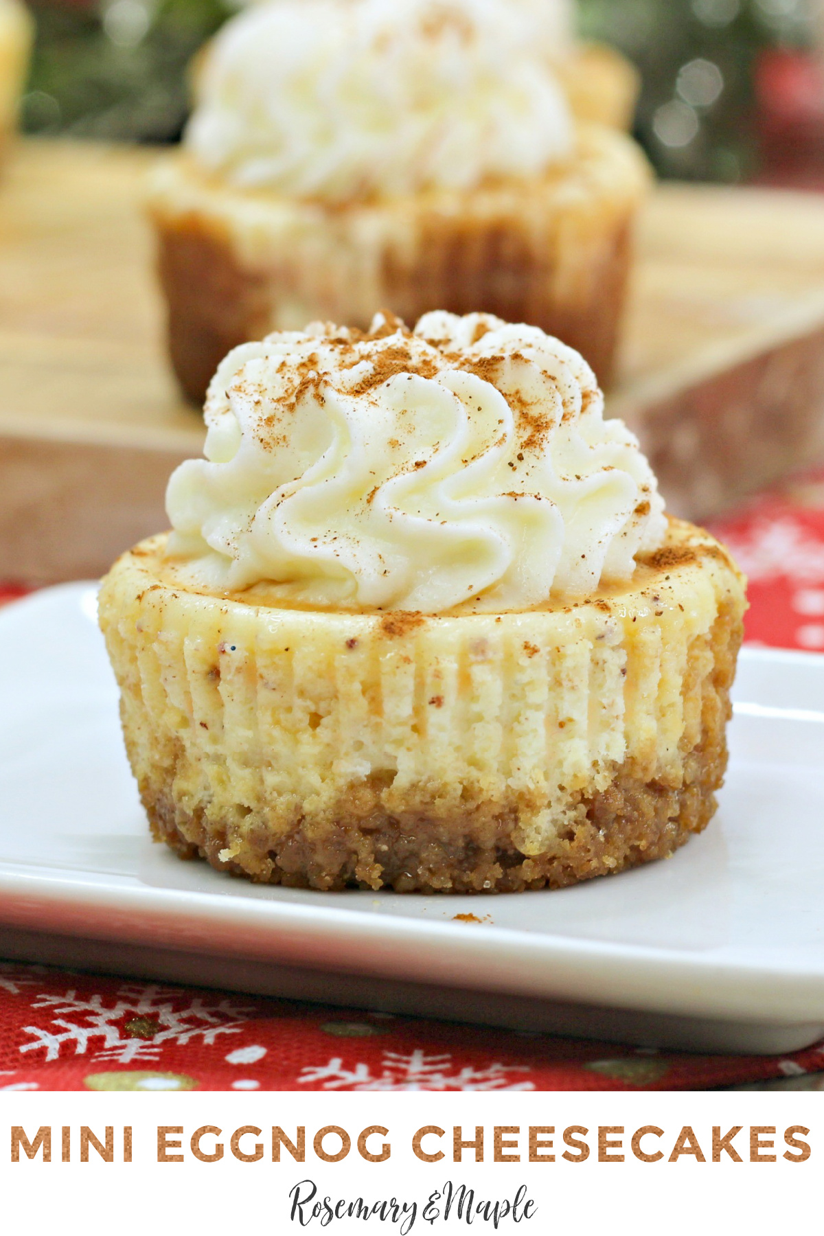 These yummy little eggnog cheesecakes are the perfect Christmas dessert! They're easy to make and only require a few simple ingredients.
