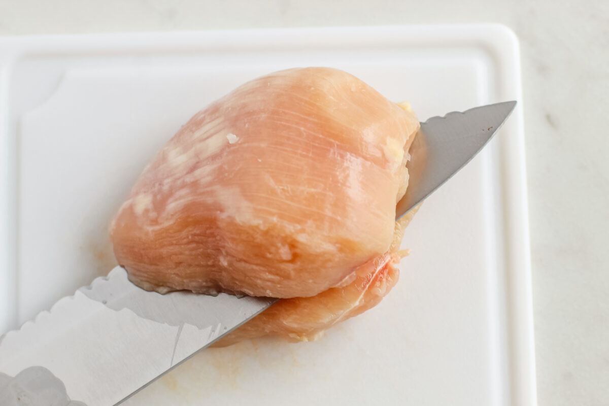 Pocket cut into the chicken breast.