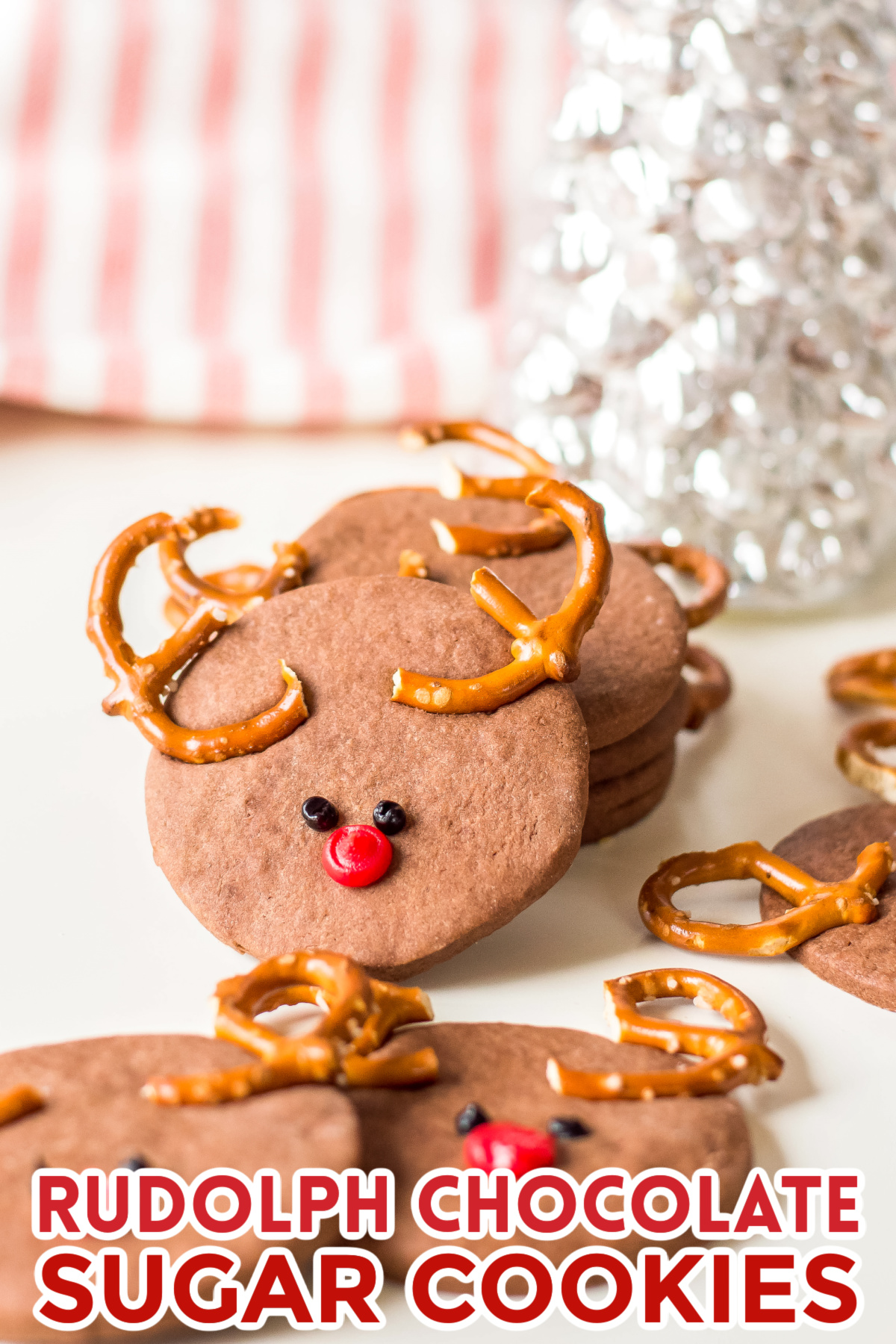 Find out how to make these delicious and festive Rudolph chocolate sugar cookies this Christmas with this easy sugar cookie recipe.
