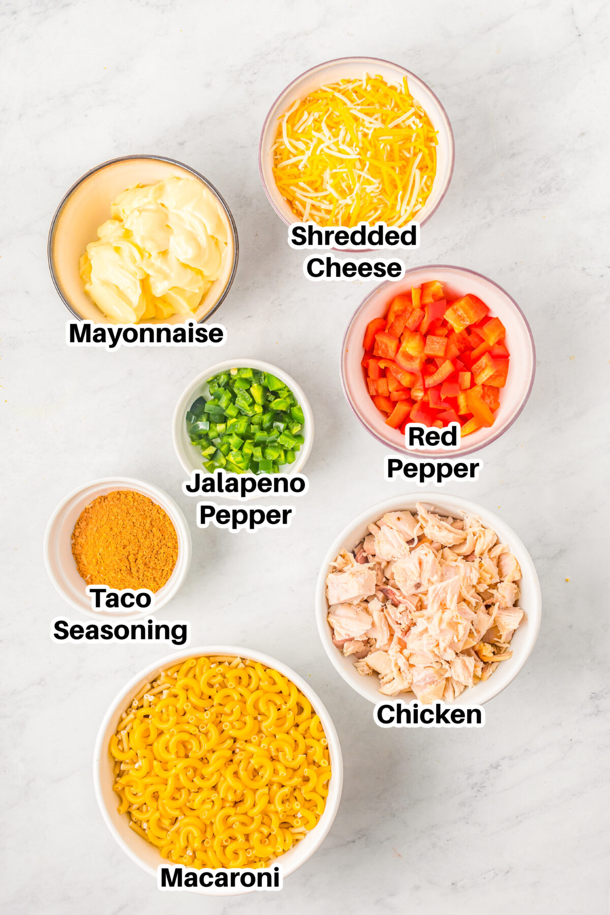 Ingredients for Chicken Taco Macaroni Salad