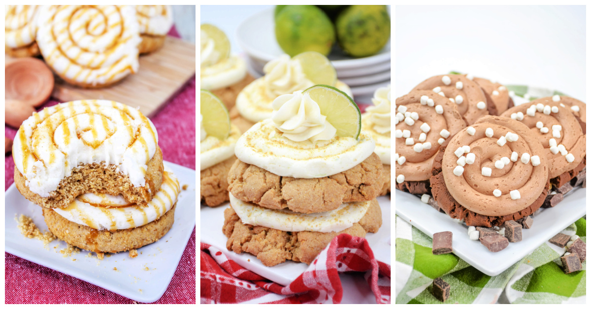 Featured cookie recipes including salted caramel cheesecake cookies, key lime pie cookies and hot chocolate cookies.