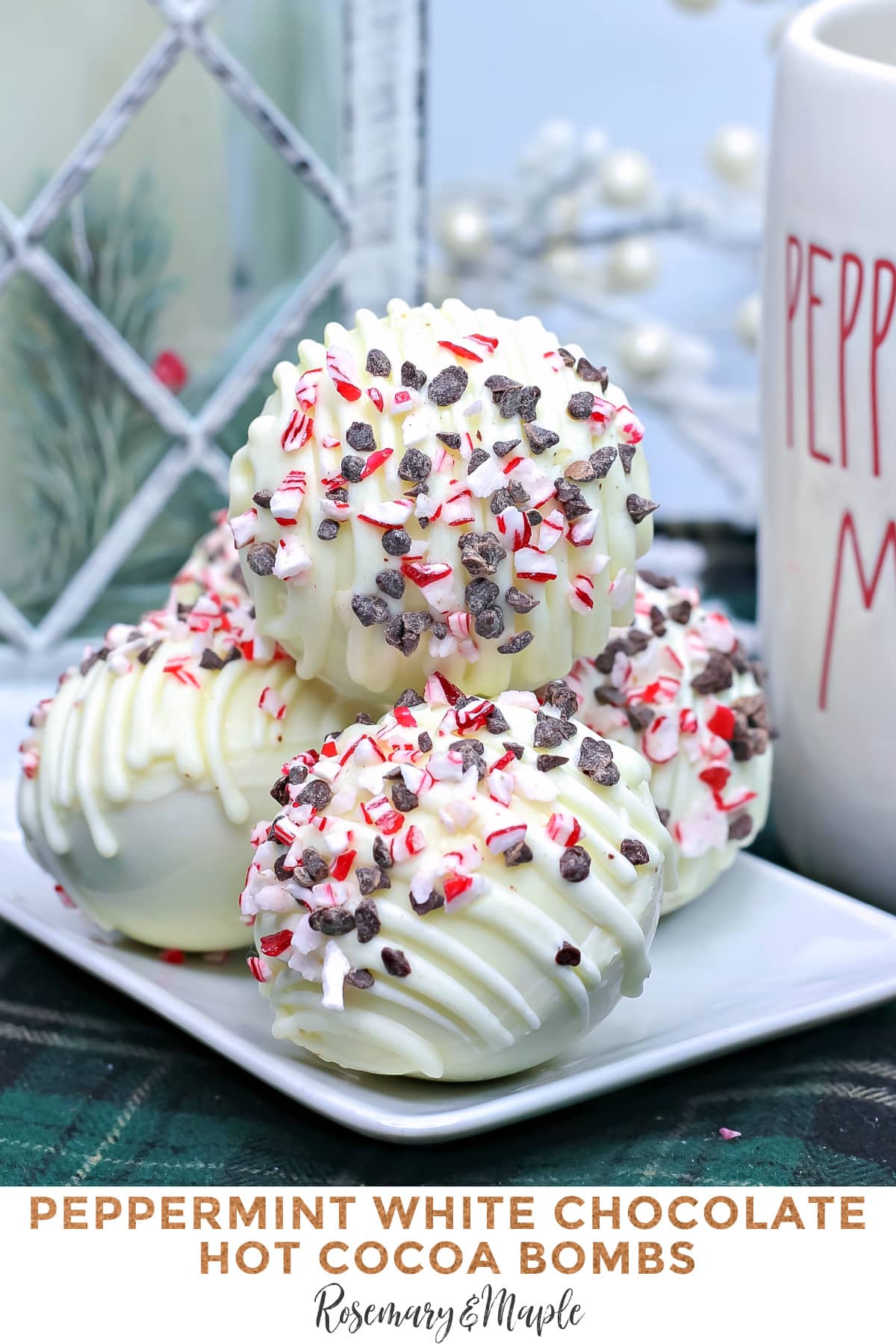 Peppermint White Chocolate Hot Cocoa Bombs - Rosemary & Maple