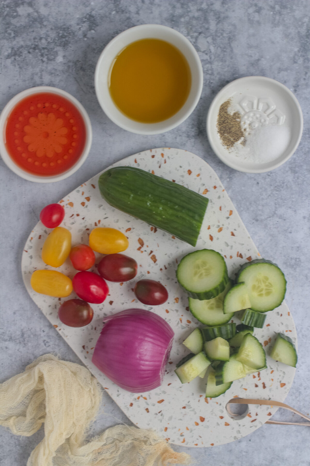 Ingredients for cucumber tomato salad.